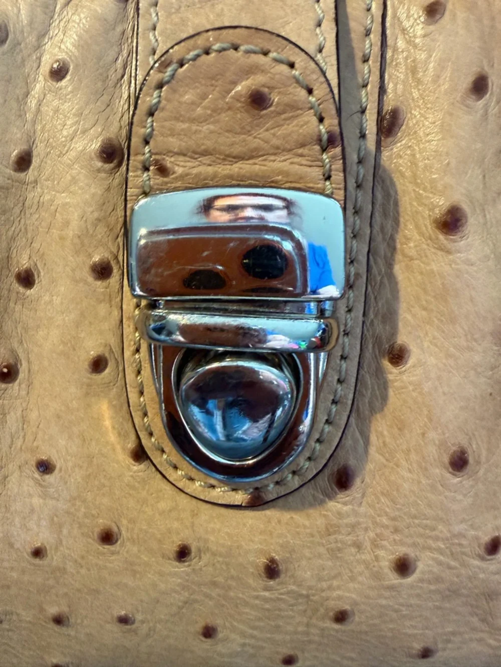 Dooney & Bourke Ostrich Embossed Rare Leather Bristol Logo Lock Satchel Tan